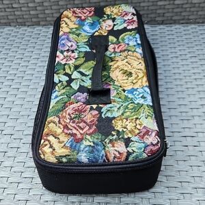 Vintage Floral Tapestry Zippered  18 " Long Craft Travel Storage Bag Case Black
